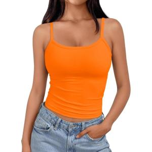 image:imageTrendy Queen Spaghetti Strap Crop Tank Tops for Women Cute Summer Camisoles for Teens Fitted Basic Layering Cami UndershirtsOrange