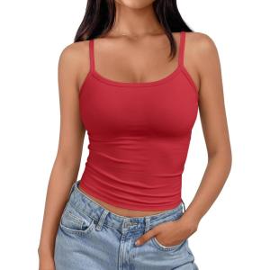 image:imageTrendy Queen Spaghetti Strap Crop Tank Tops for Women Cute Summer Camisoles for Teens Fitted Basic Layering Cami UndershirtsRed