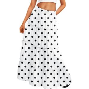 image:imageTrendy Queen Vacation Outfits Long Skirts for Women Boho Maxi Skirt Elastic High Waist Dress with Pockets FashionPolka Dotswhite