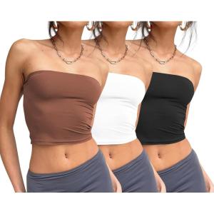 image:imageTrendy Queen Womens 3 Pack Tube Tops Crop Going Out Strapless Basic Backless Bandeau Bra Summer OutfitsBlack white coffee