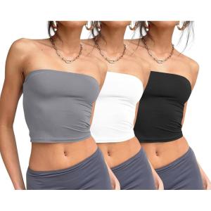 image:imageTrendy Queen Womens 3 Pack Tube Tops Crop Going Out Strapless Basic Backless Bandeau Bra Summer OutfitsWhite black grey