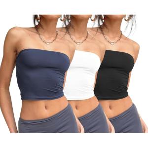 image:imageTrendy Queen Womens 3 Pack Tube Tops Crop Going Out Strapless Basic Backless Bandeau Bra Summer OutfitsWhite black navy