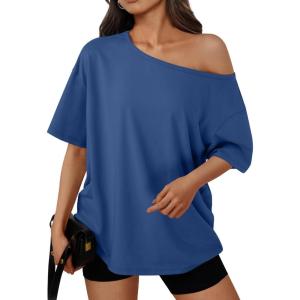 image:imageTrendy Queen Womens Off The Shoulder Tops Oversized TShirts Short Sleeve Tees Summer 2026 Casual Spring ClothesBlue
