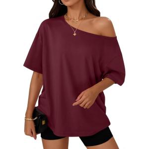 image:imageTrendy Queen Womens Off The Shoulder Tops Oversized TShirts Short Sleeve Tees Summer 2026 Casual Spring ClothesWinered