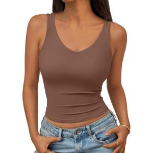image:imageTrendy Queen Womens Tank Tops Double Lined Crop Sleeveless Going Out Camisole Summer Fashion Basic Soft Spring Clothes 2026Brown