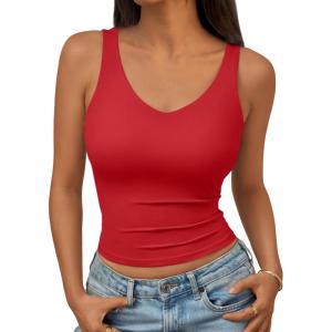 image:imageTrendy Queen Womens Tank Tops Double Lined Crop Sleeveless Going Out Camisole Summer Fashion Basic Soft Spring Clothes 2026Red