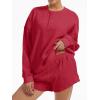 image:imageAnotherChill Womens Oversized Waffle Knit Lounge Set Long Sleeve Sweatshirt and High Waisted Shorts 2 Piece Casual OutfitBurgundy