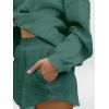 image:imageAnotherChill Womens Oversized Waffle Knit Lounge Set Long Sleeve Sweatshirt and High Waisted Shorts 2 Piece Casual OutfitPinegreen