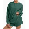 image:imageAnotherChill Womens Oversized Waffle Knit Lounge Set Long Sleeve Sweatshirt and High Waisted Shorts 2 Piece Casual OutfitPinegreen