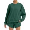 image:imageAnotherChill Womens Oversized Waffle Knit Lounge Set Long Sleeve Sweatshirt and High Waisted Shorts 2 Piece Casual OutfitPinegreen