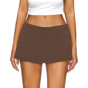 image:imageAnotherChill Womens Low Waist Micro Mini Skorts Skirt with Builtin Shorts Sexy Stretch Black Skirts Basic Summer OutfitsBrown