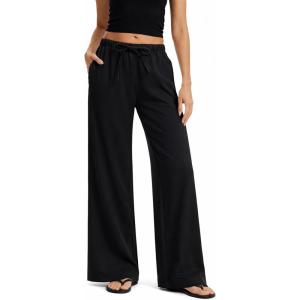 image:imageAnotherChill Womens Crepe Wide Leg Pants Casual Wrinkle Resistant Breathable Lightweight Trousers for Spring SummerBlack