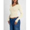 image:imageTrendy Queen Long Sleeve Shirts for Women 2026 Fall Fashion V Neck Basics Crop Tops Slim Fitted Y2K Tops Outfits ClothesApricot