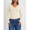 image:imageTrendy Queen Long Sleeve Shirts for Women 2026 Fall Fashion V Neck Basics Crop Tops Slim Fitted Y2K Tops Outfits ClothesApricot