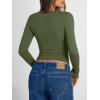 image:imageTrendy Queen Long Sleeve Shirts for Women 2026 Fall Fashion V Neck Basics Crop Tops Slim Fitted Y2K Tops Outfits ClothesArmy Green
