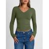 image:imageTrendy Queen Long Sleeve Shirts for Women 2026 Fall Fashion V Neck Basics Crop Tops Slim Fitted Y2K Tops Outfits ClothesArmy Green