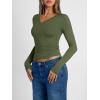 image:imageTrendy Queen Long Sleeve Shirts for Women 2026 Fall Fashion V Neck Basics Crop Tops Slim Fitted Y2K Tops Outfits ClothesArmy Green