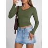 image:imageTrendy Queen Long Sleeve Shirts for Women 2026 Fall Fashion V Neck Basics Crop Tops Slim Fitted Y2K Tops Outfits ClothesArmy Green