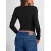 image:imageTrendy Queen Long Sleeve Shirts for Women 2026 Fall Fashion V Neck Basics Crop Tops Slim Fitted Y2K Tops Outfits ClothesBlack