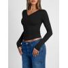 image:imageTrendy Queen Long Sleeve Shirts for Women 2026 Fall Fashion V Neck Basics Crop Tops Slim Fitted Y2K Tops Outfits ClothesBlack