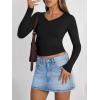 image:imageTrendy Queen Long Sleeve Shirts for Women 2026 Fall Fashion V Neck Basics Crop Tops Slim Fitted Y2K Tops Outfits ClothesBlack