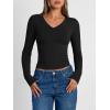 image:imageTrendy Queen Long Sleeve Shirts for Women 2026 Fall Fashion V Neck Basics Crop Tops Slim Fitted Y2K Tops Outfits ClothesBlack