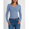 image:imageTrendy Queen Long Sleeve Shirts for Women 2026 Fall Fashion V Neck Basics Crop Tops Slim Fitted Y2K Tops Outfits ClothesBlue Gray
