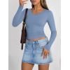 image:imageTrendy Queen Long Sleeve Shirts for Women 2026 Fall Fashion V Neck Basics Crop Tops Slim Fitted Y2K Tops Outfits ClothesBlue Gray