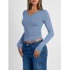 image:imageTrendy Queen Long Sleeve Shirts for Women 2026 Fall Fashion V Neck Basics Crop Tops Slim Fitted Y2K Tops Outfits ClothesBlue Gray