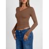 image:imageTrendy Queen Long Sleeve Shirts for Women 2026 Fall Fashion V Neck Basics Crop Tops Slim Fitted Y2K Tops Outfits ClothesBrown