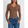 image:imageTrendy Queen Long Sleeve Shirts for Women 2026 Fall Fashion V Neck Basics Crop Tops Slim Fitted Y2K Tops Outfits ClothesBrown