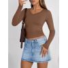 image:imageTrendy Queen Long Sleeve Shirts for Women 2026 Fall Fashion V Neck Basics Crop Tops Slim Fitted Y2K Tops Outfits ClothesBrown