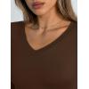 image:imageTrendy Queen Long Sleeve Shirts for Women 2026 Fall Fashion V Neck Basics Crop Tops Slim Fitted Y2K Tops Outfits ClothesChocolate Brown