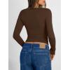image:imageTrendy Queen Long Sleeve Shirts for Women 2026 Fall Fashion V Neck Basics Crop Tops Slim Fitted Y2K Tops Outfits ClothesChocolate Brown
