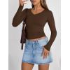 image:imageTrendy Queen Long Sleeve Shirts for Women 2026 Fall Fashion V Neck Basics Crop Tops Slim Fitted Y2K Tops Outfits ClothesChocolate Brown