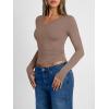 image:imageTrendy Queen Long Sleeve Shirts for Women 2026 Fall Fashion V Neck Basics Crop Tops Slim Fitted Y2K Tops Outfits ClothesCoffee Grey