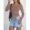 image:imageTrendy Queen Long Sleeve Shirts for Women 2026 Fall Fashion V Neck Basics Crop Tops Slim Fitted Y2K Tops Outfits ClothesCoffee Grey