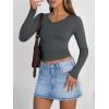 image:imageTrendy Queen Long Sleeve Shirts for Women 2026 Fall Fashion V Neck Basics Crop Tops Slim Fitted Y2K Tops Outfits ClothesGray