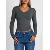 image:imageTrendy Queen Long Sleeve Shirts for Women 2026 Fall Fashion V Neck Basics Crop Tops Slim Fitted Y2K Tops Outfits ClothesGray