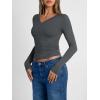 image:imageTrendy Queen Long Sleeve Shirts for Women 2026 Fall Fashion V Neck Basics Crop Tops Slim Fitted Y2K Tops Outfits ClothesGray