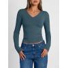 image:imageTrendy Queen Long Sleeve Shirts for Women 2026 Fall Fashion V Neck Basics Crop Tops Slim Fitted Y2K Tops Outfits ClothesHaze Blue