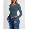 image:imageTrendy Queen Long Sleeve Shirts for Women 2026 Fall Fashion V Neck Basics Crop Tops Slim Fitted Y2K Tops Outfits ClothesHaze Blue