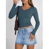 image:imageTrendy Queen Long Sleeve Shirts for Women 2026 Fall Fashion V Neck Basics Crop Tops Slim Fitted Y2K Tops Outfits ClothesHaze Blue