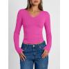 image:imageTrendy Queen Long Sleeve Shirts for Women 2026 Fall Fashion V Neck Basics Crop Tops Slim Fitted Y2K Tops Outfits ClothesHot Pink