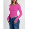 image:imageTrendy Queen Long Sleeve Shirts for Women 2026 Fall Fashion V Neck Basics Crop Tops Slim Fitted Y2K Tops Outfits ClothesHot Pink