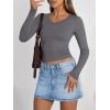image:imageTrendy Queen Long Sleeve Shirts for Women 2026 Fall Fashion V Neck Basics Crop Tops Slim Fitted Y2K Tops Outfits ClothesLight Gray