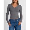 image:imageTrendy Queen Long Sleeve Shirts for Women 2026 Fall Fashion V Neck Basics Crop Tops Slim Fitted Y2K Tops Outfits ClothesLight Gray