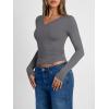 image:imageTrendy Queen Long Sleeve Shirts for Women 2026 Fall Fashion V Neck Basics Crop Tops Slim Fitted Y2K Tops Outfits ClothesLight Gray