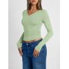 image:imageTrendy Queen Long Sleeve Shirts for Women 2026 Fall Fashion V Neck Basics Crop Tops Slim Fitted Y2K Tops Outfits ClothesLight Green