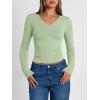 image:imageTrendy Queen Long Sleeve Shirts for Women 2026 Fall Fashion V Neck Basics Crop Tops Slim Fitted Y2K Tops Outfits ClothesLight Green